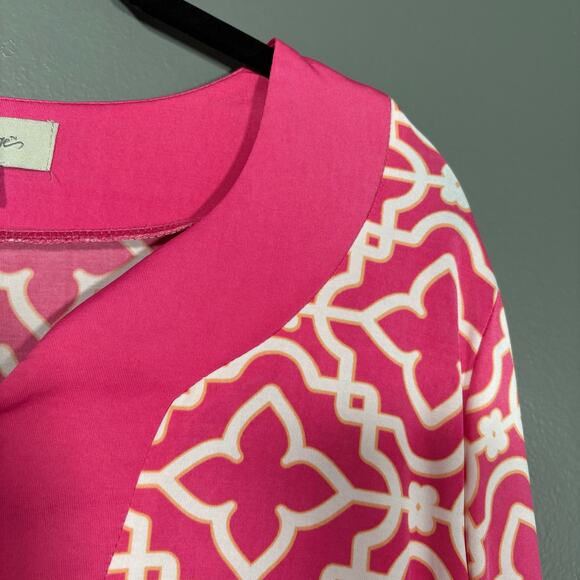 Charlie Paige Women's Retro Glam Pink & White Patterned Top - Size XL - Resort - Picture 2 of 6